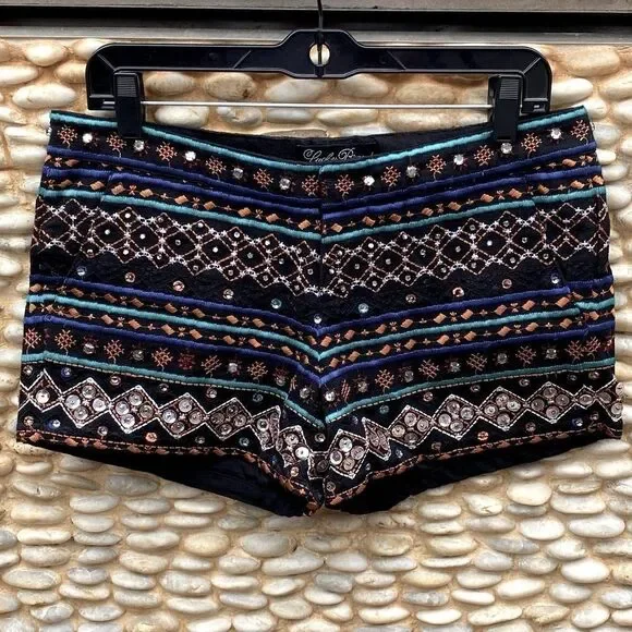 Lucky Brand Embroidered Sequin/Rhinestone Shorts Black. Small. Boho Festival EUC - Picture 4 of 8